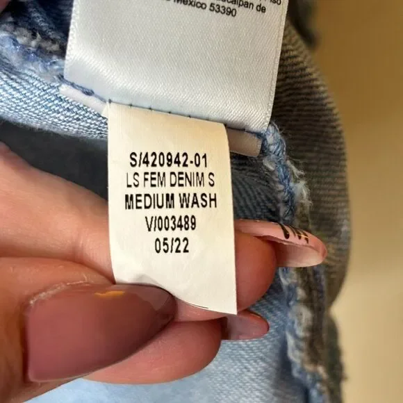 Old Navy Blouse Women's 4X Puff Sleeve Jean Ruffle Trimmed Poet Chambray Peasant - Picture 10 of 10